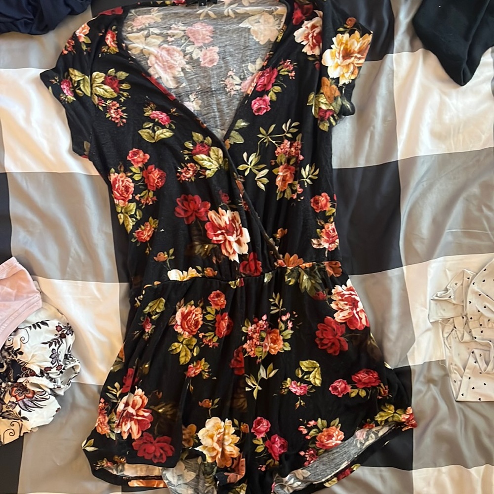 Black and floral jumpsuit
